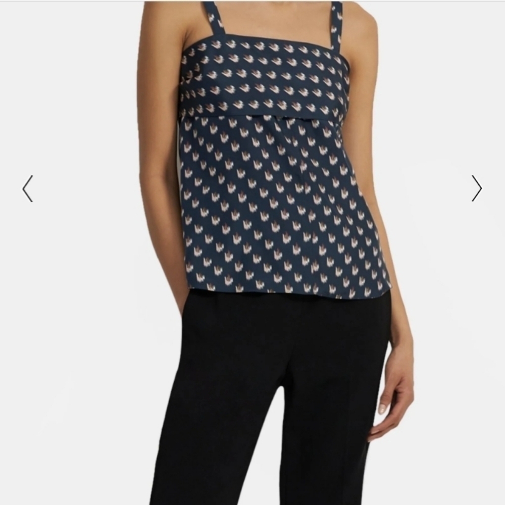 Theory Tie-Back Top in Floral Ikat Silk NWOT